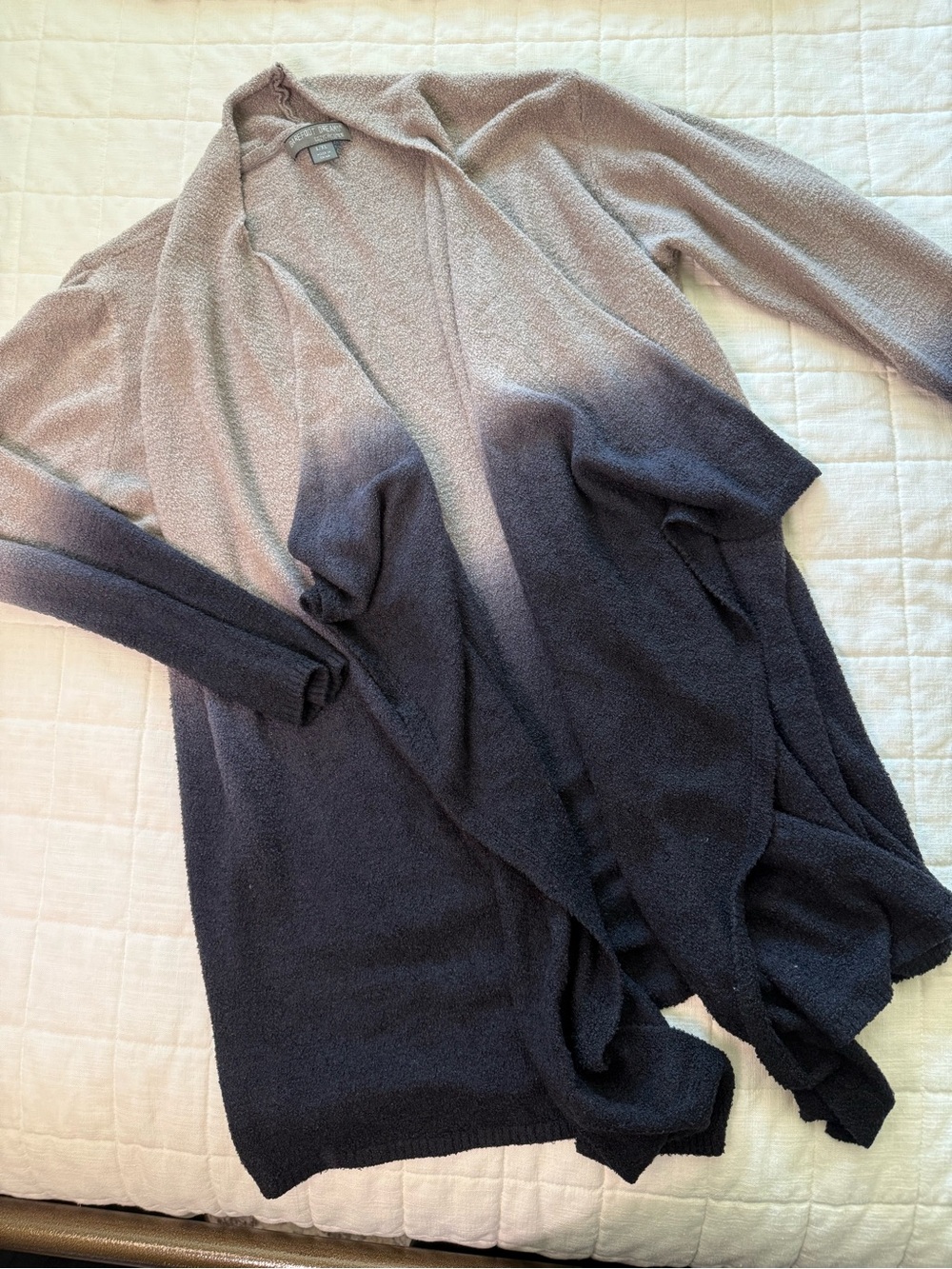 Barefoot Dreams Ombre Open-Front Women’s Cardigan Sweater - Taupe to Black - Picture 2 of 8